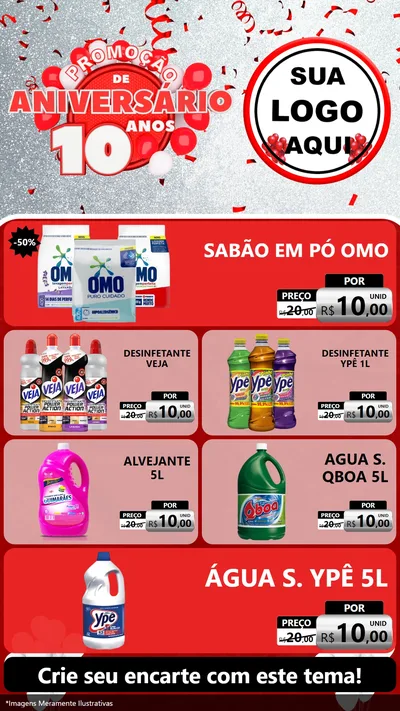 Modelo de TV para TV Vertical com o tema Promoção de Aniversário - 10 Anos para Produtos de Limpeza