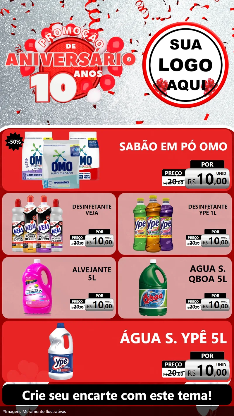 Modelo de TV para TV Vertical com o tema Promoção de Aniversário - 10 Anos para Produtos de Limpeza