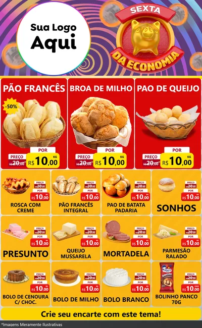 Modelo de Encarte para Encarte Grande com o tema Sexta da Economia para Padaria