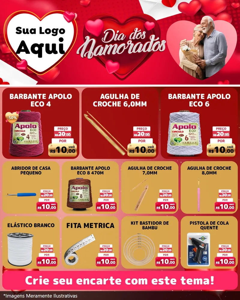 Modelo de Rede Social para Feed Instagram com o tema Dia Dos Namorados para Armarinho e Aviamentos