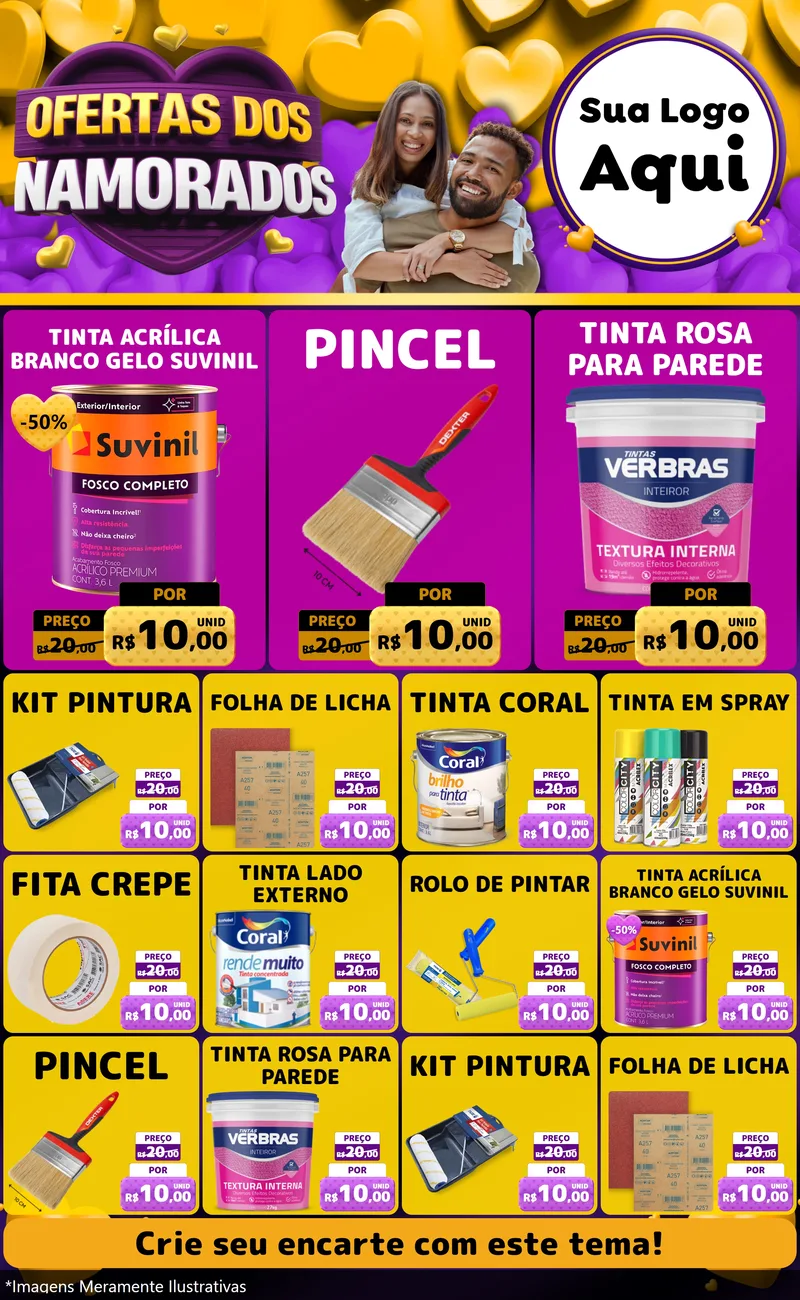 Modelo de Encarte para Encarte Grande com o tema Oferta Dos Namorados para Tintas e Ferramentas