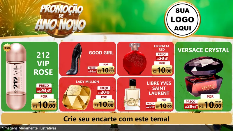 Modelo de TV para TV Horizontal com o tema Promoção de Ano Novo para Perfumes