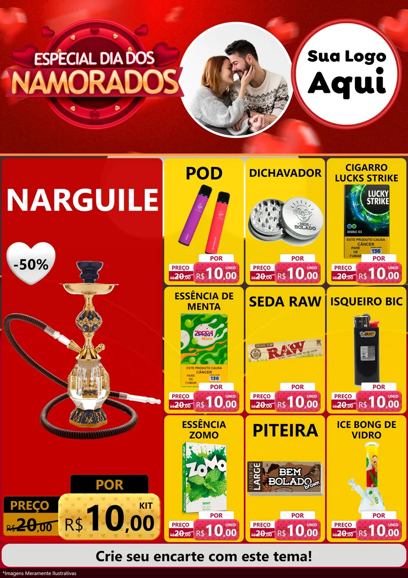 Modelo de Encarte para Encarte A4 Vertical com o tema Especial Dia Dos Namorados para Tabacaria