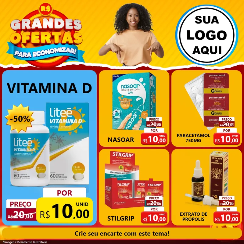 Modelo de Rede Social para Feed Facebook com o tema Grandes Ofertas Para Economizar! para Farmácia