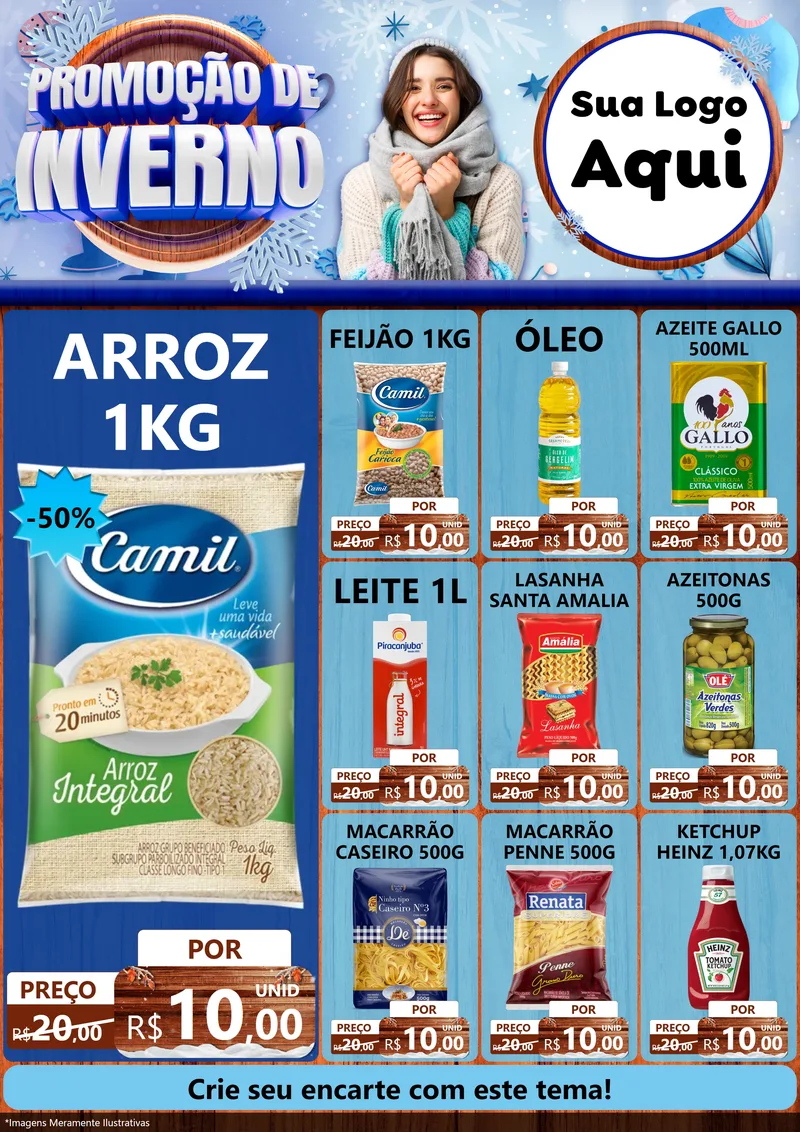 Modelo de Encarte para Encarte A4 Vertical com o tema Promoção de Inverno para Supermercado