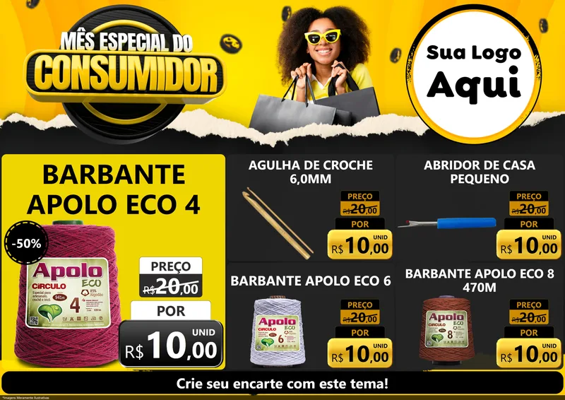 Modelo de Encarte para Encarte A4 Horizontal com o tema Mês Especial do Consumidor para Armarinho e Aviamentos