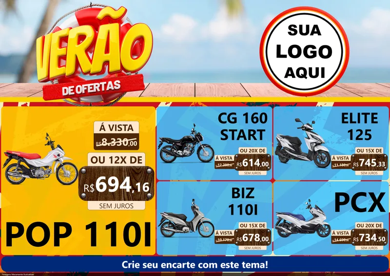 Modelo de Encarte para Encarte A4 Horizontal com o tema Verão de Ofertas para Concessionaria de Motos