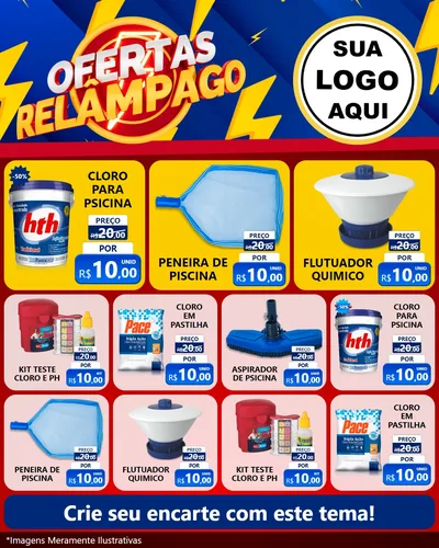Modelo de Rede Social para Feed Instagram com o tema Ofertas Relâmpago para Produtos para Piscina