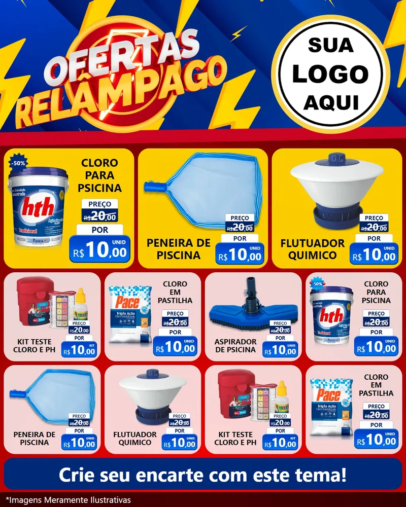 Modelo de Rede Social para Feed Instagram com o tema Ofertas Relâmpago para Produtos para Piscina