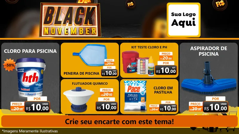 Modelo de TV para TV Horizontal com o tema Black November para Produtos para Piscina