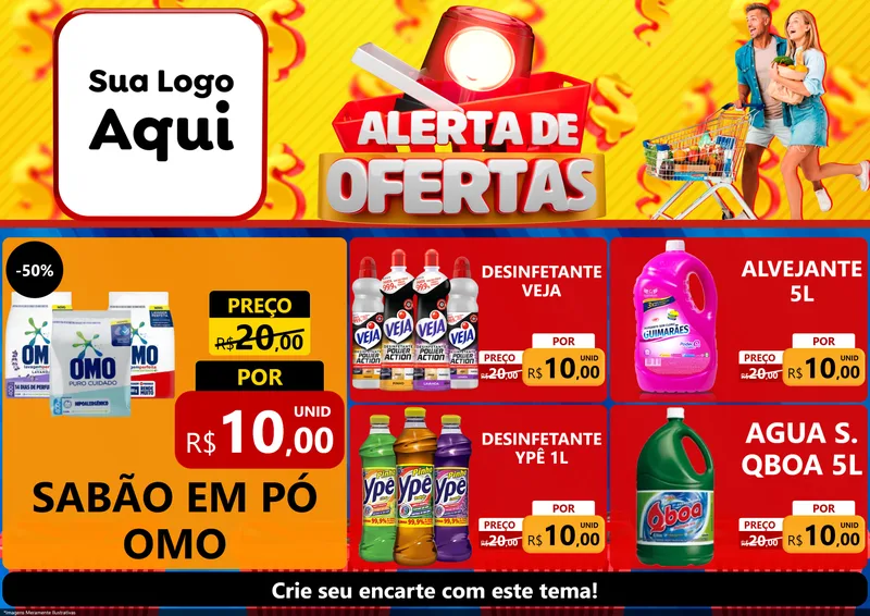 Modelo de Encarte para Encarte A4 Horizontal com o tema Alerta de Ofertas para Produtos de Limpeza
