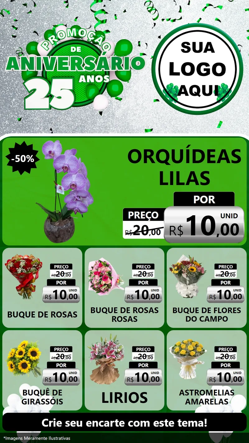 Modelo de Rede Social para Stories com o tema Promoção de Aniversário - 25 Anos para Floricultura e jardim