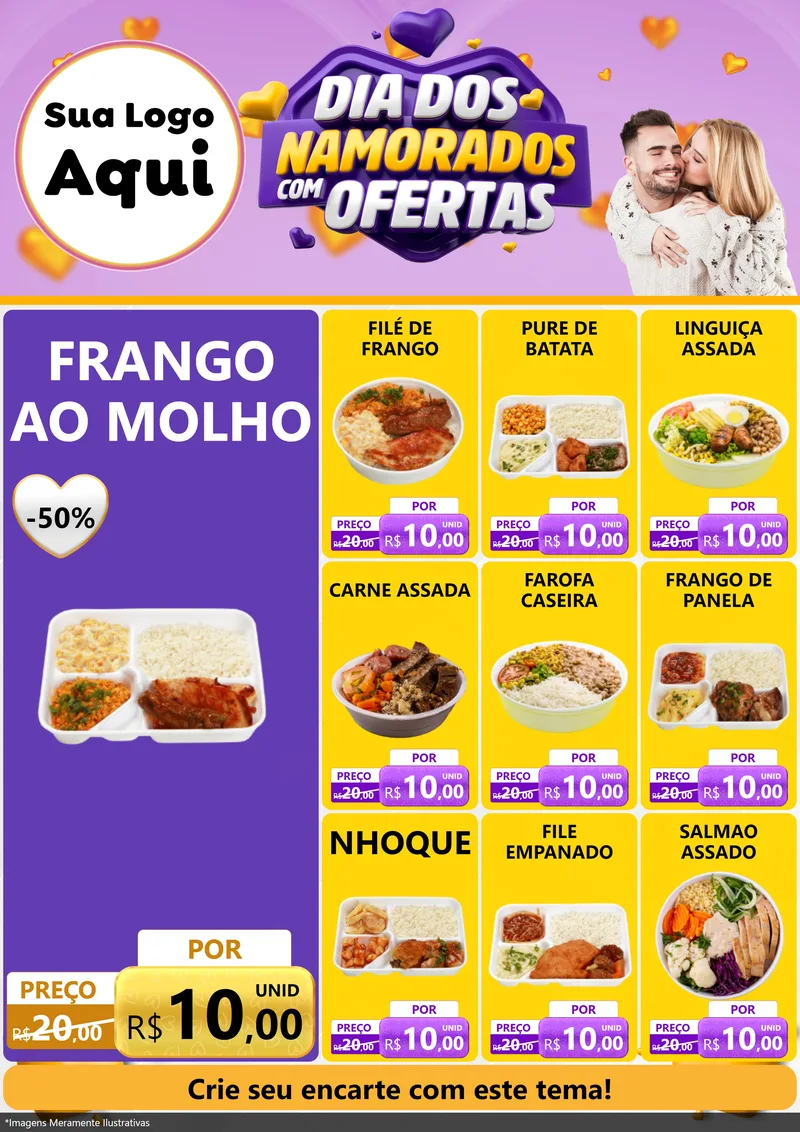 Modelo de Encarte para Encarte A4 Vertical com o tema Dia Dos Namorados Com Ofertas para Restaurante