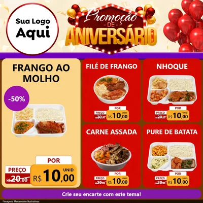 Modelo de Rede Social para Feed Facebook com o tema Promoção de Aniversário para Restaurante