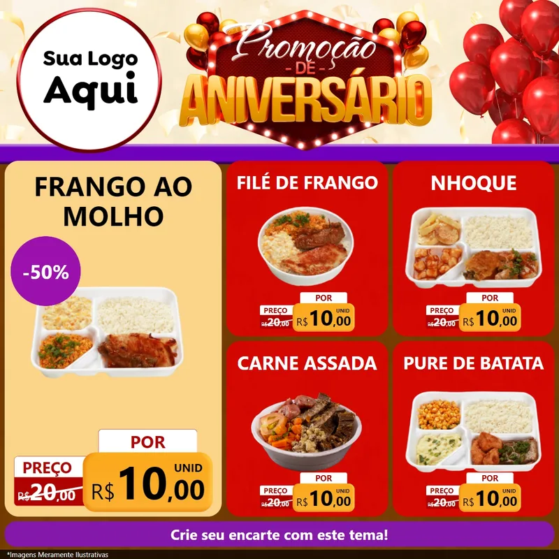 Modelo de Rede Social para Feed Facebook com o tema Promoção de Aniversário para Restaurante