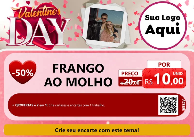 Modelo de Cartaz para Cartaz A4 Horizontal com o tema Valentine's Day para Restaurante