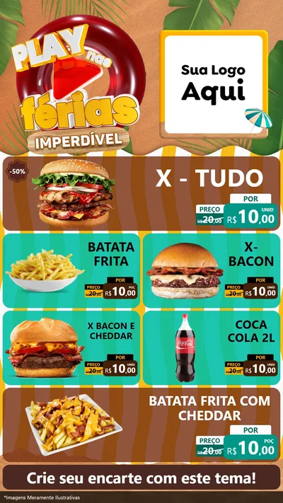 Modelo de TV para TV Vertical com o tema Play Nas Férias Imperdível para Hamburgueria