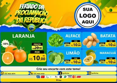 Modelo de Encarte para Encarte A4 Horizontal com o tema Feriado da Proclamação da República para Hortifrúti