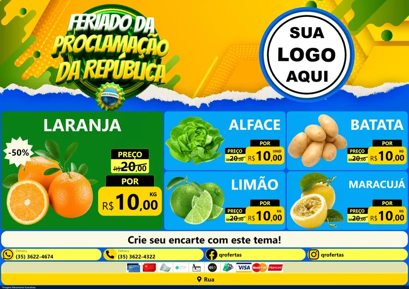 Modelo de Encarte para Encarte A4 Horizontal com o tema Feriado da Proclamação da República para Hortifrúti