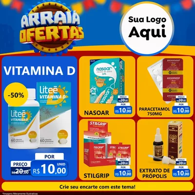 Modelo de Rede Social para Feed Facebook com o tema Arraiá de Ofertas - Junina para Farmácia