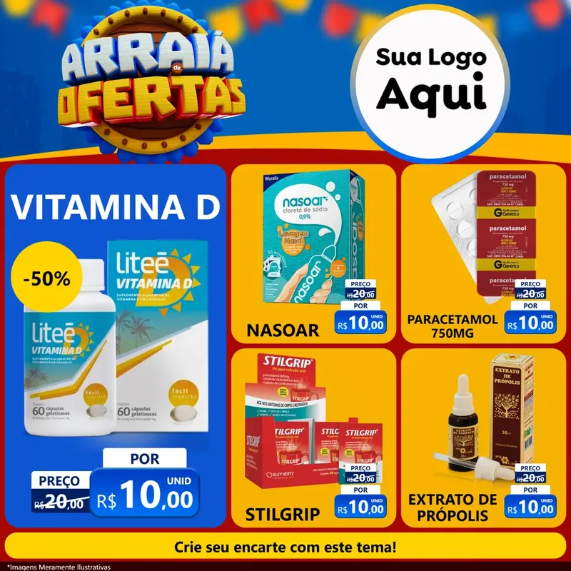 Modelo de Rede Social para Feed Facebook com o tema Arraiá de Ofertas - Junina para Farmácia