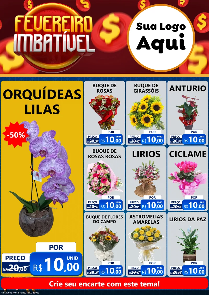Modelo de Encarte para Encarte A4 Vertical com o tema Fevereiro Imbatível para Floricultura e jardim