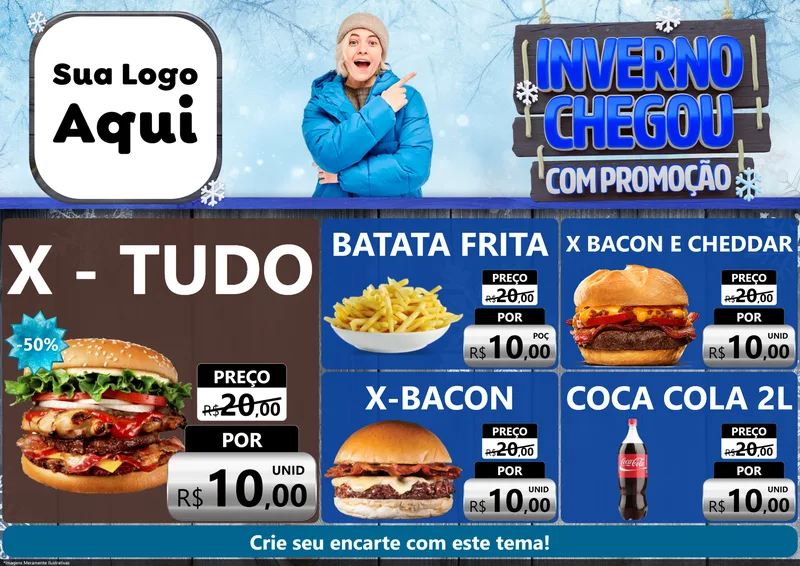 Modelo de Encarte para Encarte A4 Horizontal com o tema Inverno Chegou Com Promoção para Hamburgueria