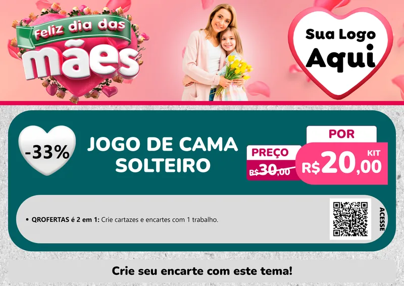 Modelo de Cartaz para Cartaz A4 Horizontal com o tema Feliz Dia das Mães para Cama, Mesa e Banho