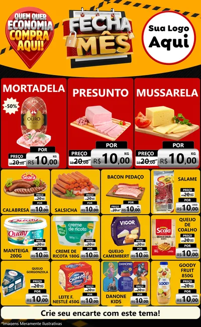 Modelo de Encarte para Encarte Grande com o tema Fecha Mês para Frios e Laticínios