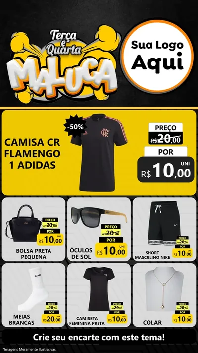 Modelo de Rede Social para Stories com o tema Terça e Quarta Maluca para Roupas e acessórios
