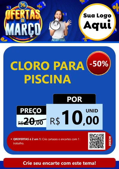 Modelo de Cartaz para Cartaz A4 Vertical com o tema Ofertas de Março para Produtos para Piscina
