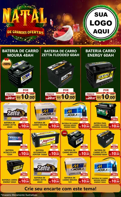 Modelo de Encarte para Encarte Grande com o tema Natal de Grandes Ofertas para Baterias Elétricas