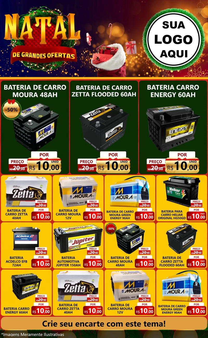 Modelo de Encarte para Encarte Grande com o tema Natal de Grandes Ofertas para Baterias Elétricas
