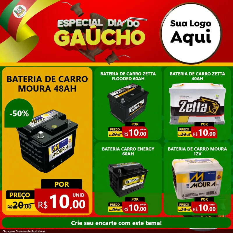 Modelo de Rede Social para Feed Facebook com o tema Especial Dia do Gaúcho para Baterias Elétricas