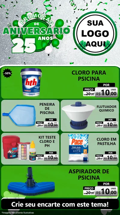 Modelo de TV para TV Vertical com o tema Promoção de Aniversário - 25 Anos para Produtos para Piscina
