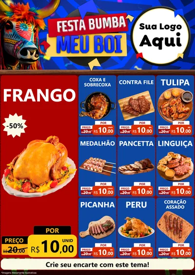Modelo de Encarte para Encarte A4 Vertical com o tema Festa Bumba meu Boi para Assados