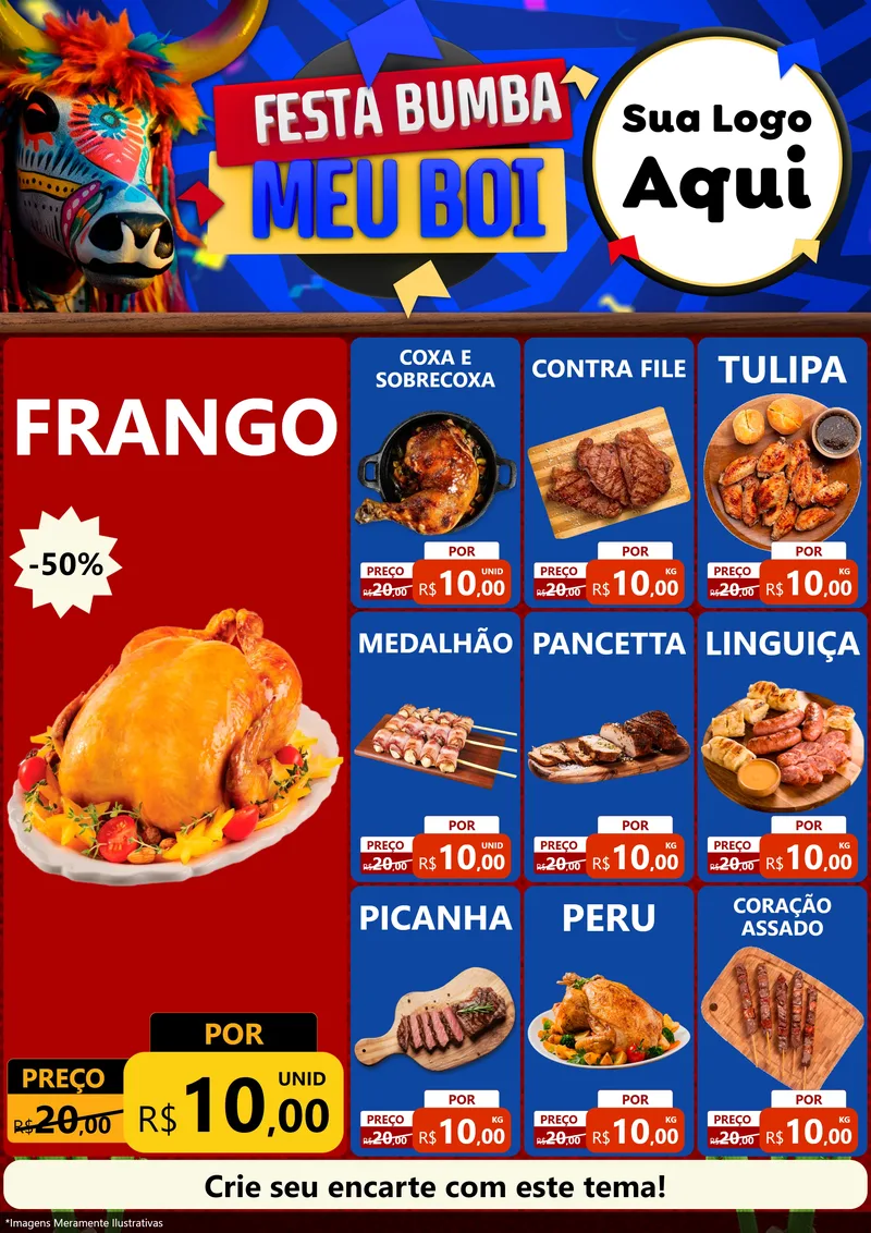 Modelo de Encarte para Encarte A4 Vertical com o tema Festa Bumba meu Boi para Assados