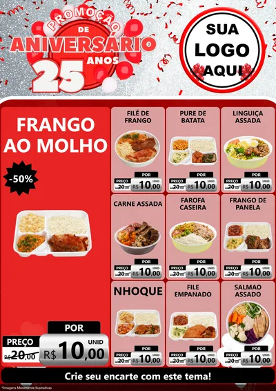 Modelo de Encarte para Encarte A4 Vertical com o tema Promoção de Aniversário - 25Anos para Restaurante