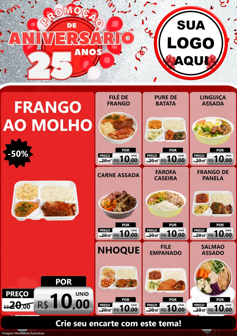 Modelo de Encarte para Encarte A4 Vertical com o tema Promoção de Aniversário - 25Anos para Restaurante
