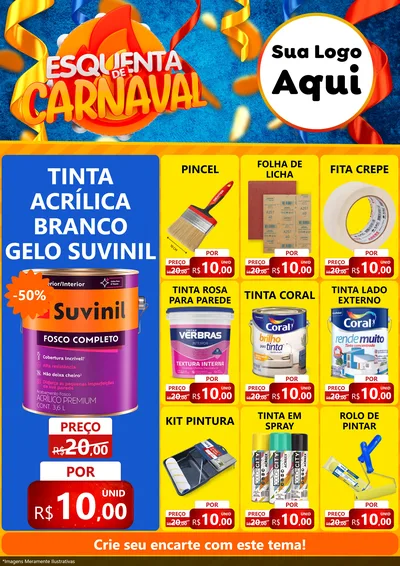 Modelo de Encarte para Encarte A4 Vertical com o tema Esquenta de Carnaval para Tintas e Ferramentas