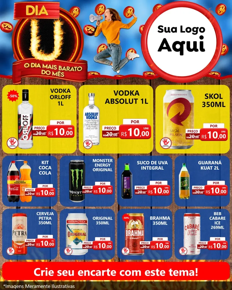 Modelo de Rede Social para Feed Instagram com o tema Dia U - O Dia Mais Barato Do Mês para Distribuidora de bebidas