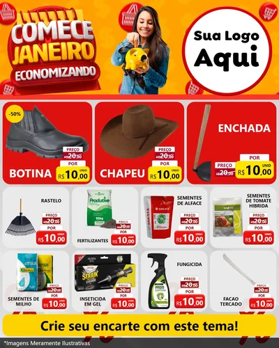 Modelo de Rede Social para Feed Instagram com o tema Comece Janeiro Economizando para Agropecuária