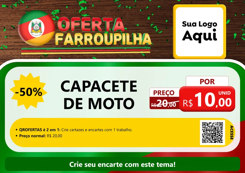 Modelo de Cartaz para Cartaz A4 Horizontal com o tema Oferta Farroupilha para Moto peças