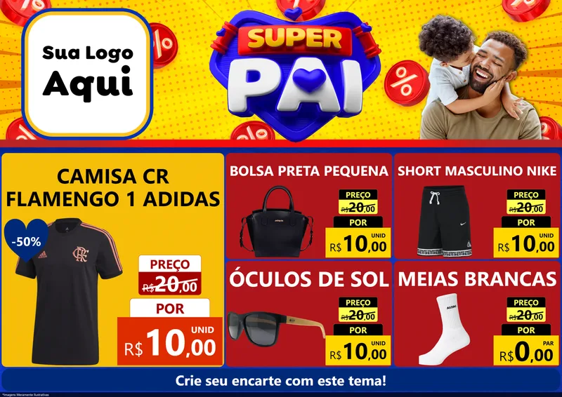 Modelo de Encarte para Encarte A4 Horizontal com o tema Super Pai para Roupas e acessórios
