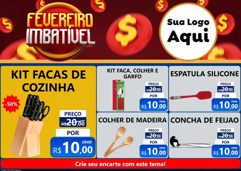Modelo de Encarte para Encarte A4 Horizontal com o tema Fevereiro Imbatível para Utilidades Domésticas