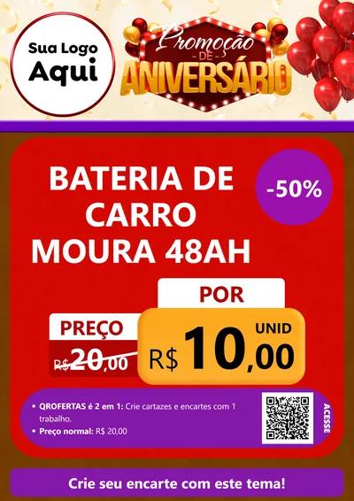 Modelo de Cartaz para Cartaz A4 Vertical com o tema Promoção de Aniversário para Baterias Elétricas
