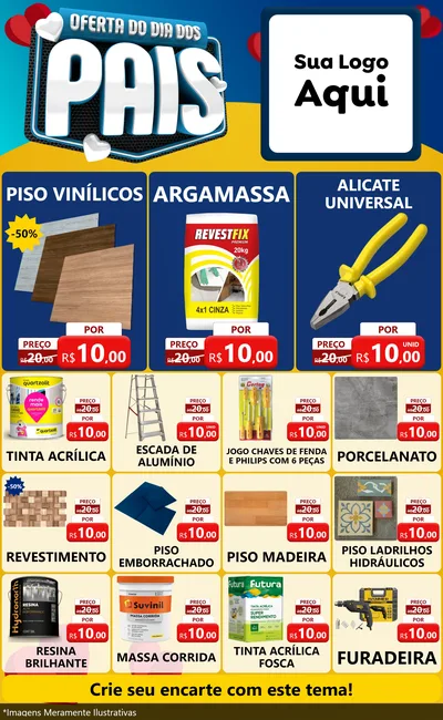 Modelo de Encarte para Encarte Grande com o tema Oferta Do Dia Dos Pais para Material para Construção