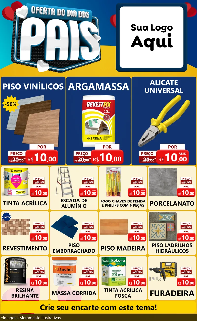 Modelo de Encarte para Encarte Grande com o tema Oferta Do Dia Dos Pais para Material para Construção