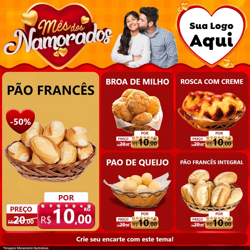 Modelo de Rede Social para Feed Facebook com o tema Mês dos Namorados para Padaria