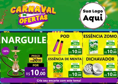 Modelo de Encarte para Encarte A4 Horizontal com o tema Carnaval de Ofertas para Tabacaria